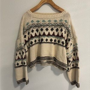 Zara Jacquard Cropped Chunky Knit Sweater